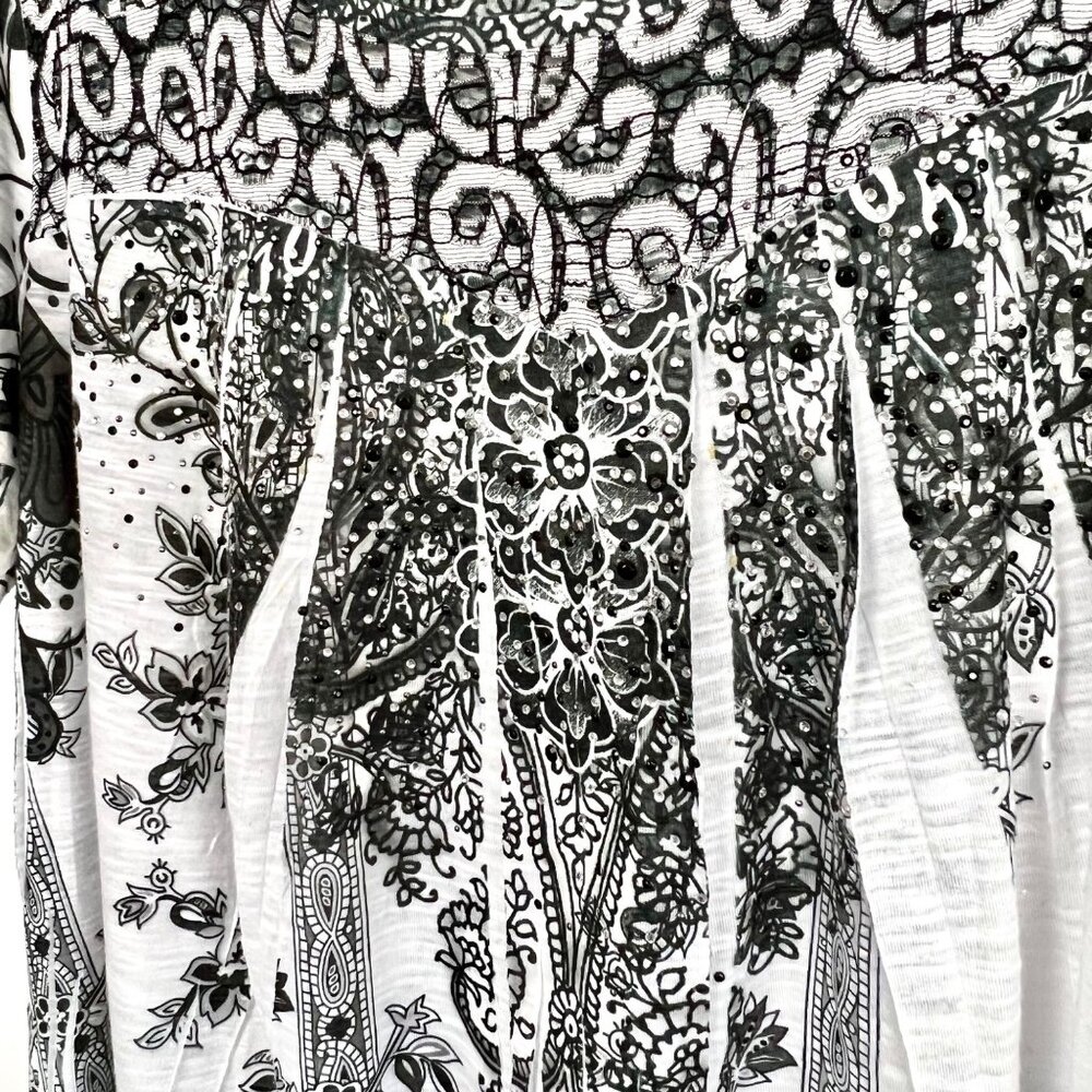 Dressbarn Blouse Top Womens 2X Black & White Paisley Print Embellished EUC - Picture 9 of 16